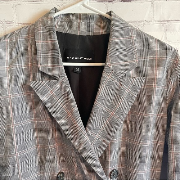 Who What Wear Plaid Roll-Up Cuff Poplin Double Breasted Blazer - Picture 3 of 6